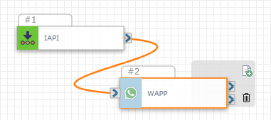 A sample flow with an Inbound API action connected to the Send WhatsApp action